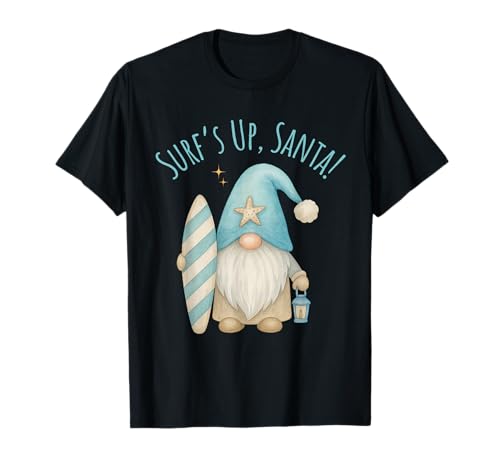 Surf's Up Santa Funny Christmas Gnome T-Shirt