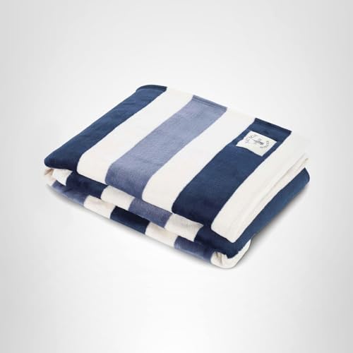 Nautica - Blanket, Ultra-Soft Plush Fleece Blanket for Bed or Couch, Lightweight Micro Flannel Throw Blanket for Year Round Comfort (Awning Stripe Blue, 50" x 60")