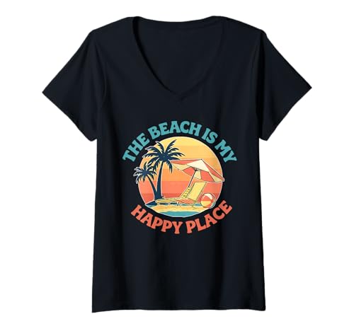 Womens The Beach is My Happy Place V-Neck T-Shirt