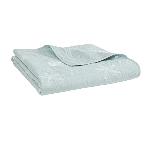 Harbor House Seaside Reversible Cotton Quilt Set Coastal Clam, Starfish, Coral Embroidery, All Season, Pre-Washed Coverlet Bedding Layer, Decorative Pillow, King/Cal King(108"x90") Seafoam 4 Piece