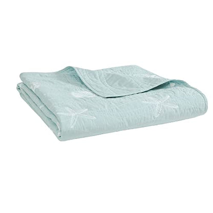 Harbor House Seaside Reversible Cotton Quilt Set Coastal Clam, Starfish, Coral Embroidery, All Season, Pre-Washed Coverlet Bedding Layer, Decorative Pillow, King/Cal King(108"x90") Seafoam 4 Piece