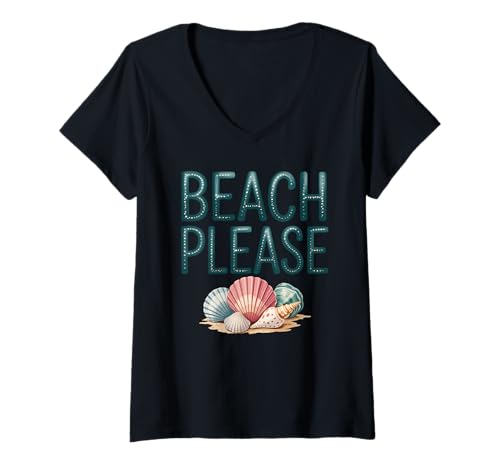 Womens Beach Please Funny V-Neck T-Shirt
