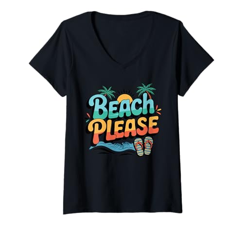 Womens Beach Please V-Neck T-Shirt