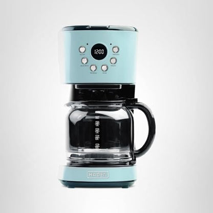 Haden Coffee Machine, 12 Cup Programmable Drip Coffee Maker with Auto Shut-Off Function and Reusable Washable Water Filter, Turquoise & Chrome