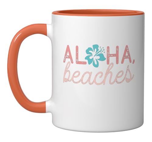 Aloha Beaches Ceramic Mug, Orange/White