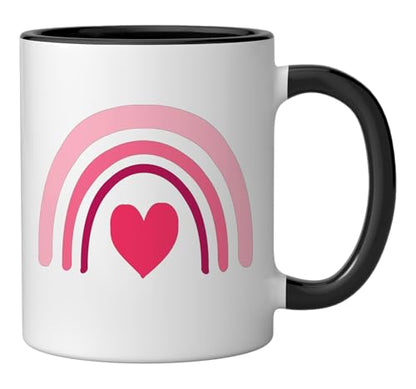 Rainbow Heart Retro Valentines Day Ceramic Mug, Black/White