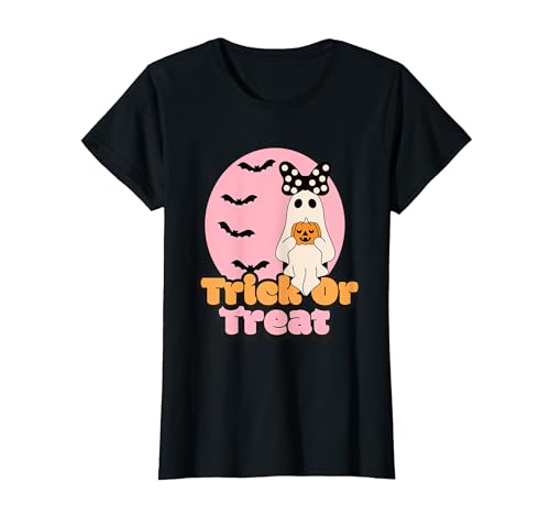 Trick Or Treat Girl Retro Halloween Ghost T-Shirt