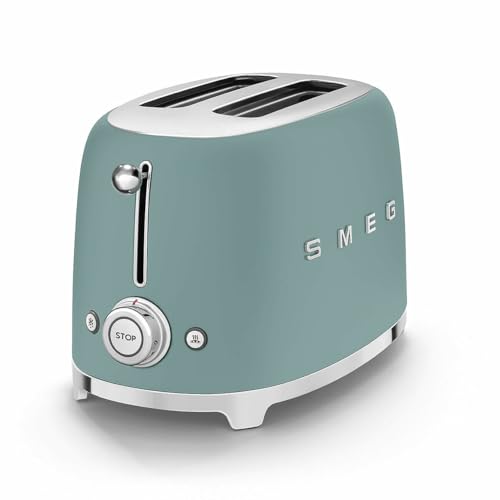 SMEG 2 Slice Toaster with 6 Presets and Defrost Function and Removable Crumb Tray (Jade)