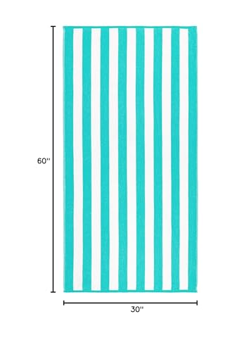 Beachland Classic Cabana Stripe Beach Towel - 30 x 60 inch - Soft Cotton Terry Resort Style Perfect for Beach and Pool (Royal-Mint-Tur, 6 Pack)