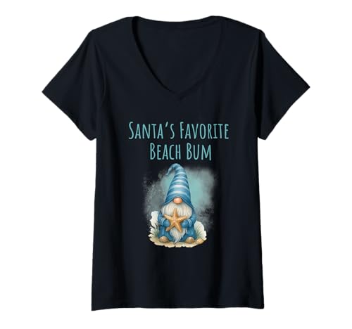 Womens Santa's Favorite Funny Christmas Gnome V-Neck T-Shirt