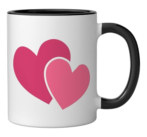 Two Hearts Retro Pink Ceramic Mug, Black/White