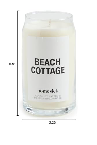 Homesick Scented Candles for Home (Beach Cottage) - Long-Lasting Natural Soy Wax Blend Jar Candle Gifts for Women & Men, 60-80 Hours Burn Time - Notes of Bergamot & Sandalwood