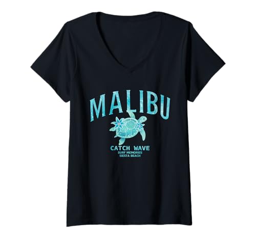 Womens Malibu Surfing V-Neck T-Shirt