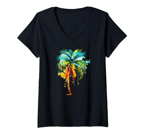 Womens Palm Tree V-Neck T-Shirt