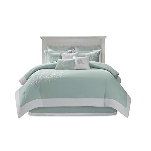Harbor House Cotton Comforter Set - Coastal Oceanic Sealife Design, All Season Down Alternative Bedding with Matching Shams, Bedskirt, Queen(92"x96"), Coastline, Coral Aqua, 4 Piece