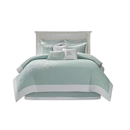 Harbor House Cotton Comforter Set - Coastal Oceanic Sealife Design, All Season Down Alternative Bedding with Matching Shams, Bedskirt, Queen(92"x96"), Coastline, Coral Aqua, 4 Piece