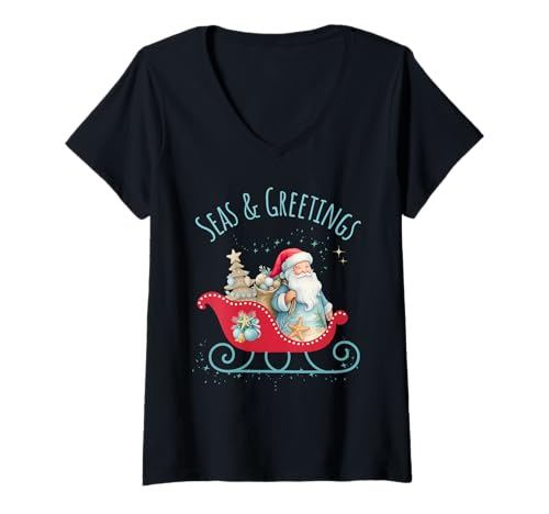Womens Seas & Greetings Beachy Christmas V-Neck T-Shirt