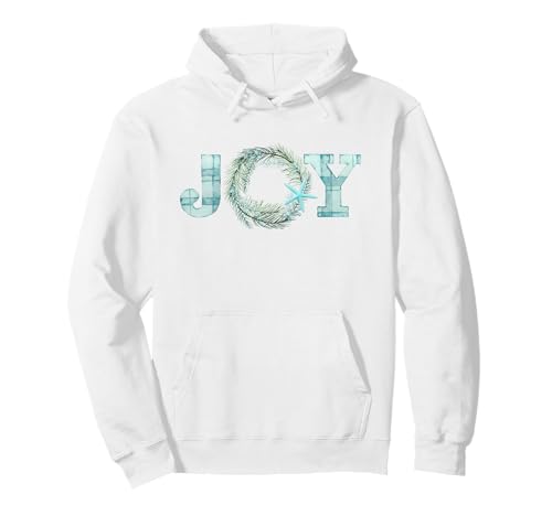 Joy Coastal Christmas Wreath Pullover Hoodie