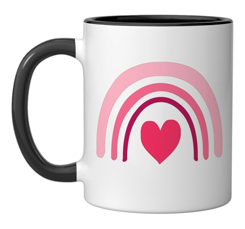 Rainbow Heart Retro Valentines Day Ceramic Mug, Black/White