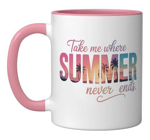 Summer Tropical Ceramic Mug, Pink/White