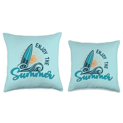 Enjoy The Summer Surfboard Graphic Throw Pillow