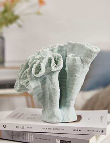 HAUCOZE Artificial Coral Decor Ocean Sculpture Arts Modern Gifts Polyresin Blue 7.5 inch