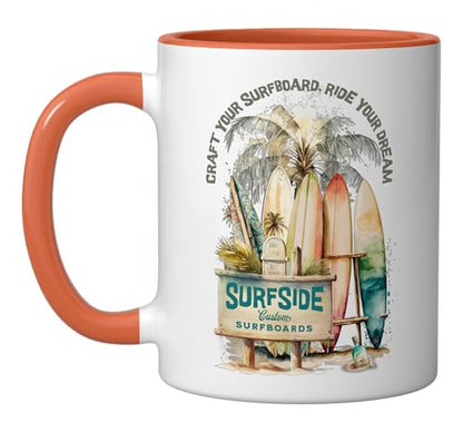 Surfside Surfboard Ceramic Mug, Orange/White