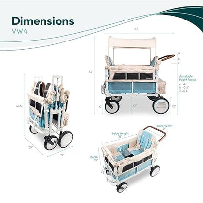 WONDERFOLD Volkswagen Stroller Wagon (4 Seater) - Collapsible Wagon Stroller with VW Bumper, Functioning Headlights, and All-Terrain XL Wheels