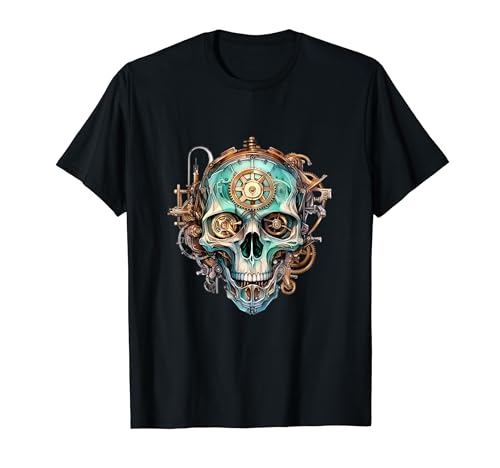 Cool Creepy Mechanical Tattoo Skull T-Shirt