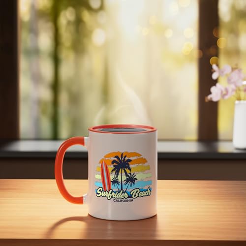 Surfrider Beach California Ceramic Mug, Orange/White