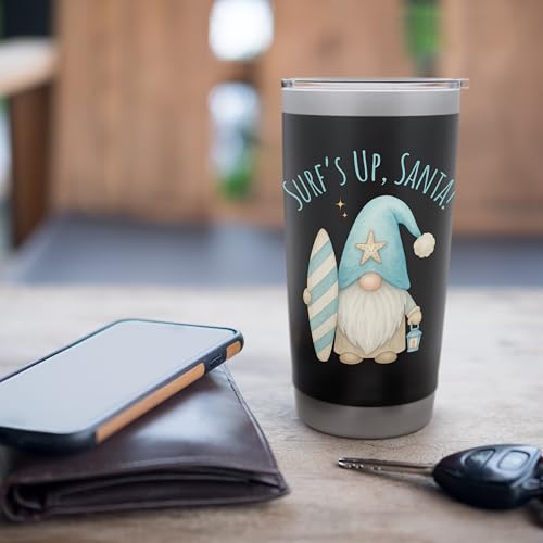 Surf's Up Santa Funny Christmas Gnome Stainless Steel Insulated Tumbler