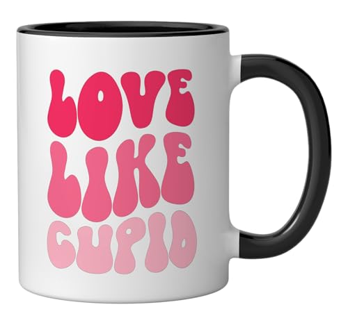 Love Like Cupid Retro Valentine Ceramic Mug, Black/White