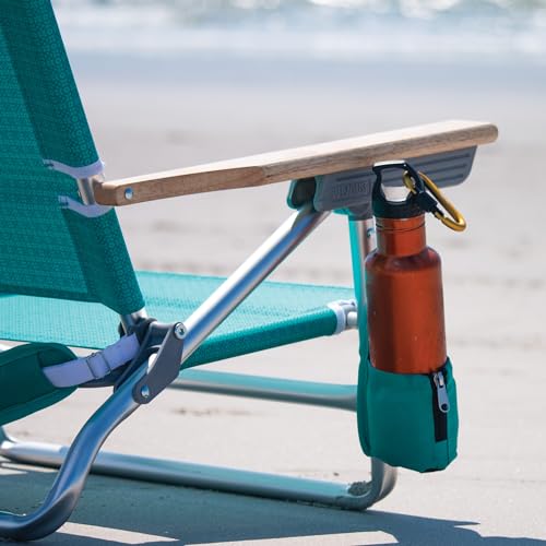 Tommy Bahama 5-Position Lay Flat Cup Holder and Towel Bar Beach Chair, 1-Pack, Turquoise Check