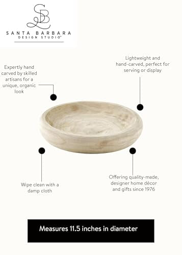 Santa Barbara Design Studio Wood Serving Bowl, Hand Carved Paulownia Wood Fruit Bowl/Decor, 11.5" Large, Natural