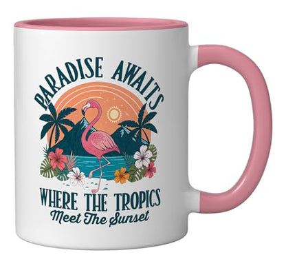 Paradise Summer Tropical Ceramic Mug, Pink/White