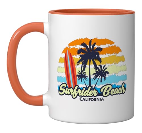 Surfrider Beach California Ceramic Mug, Orange/White