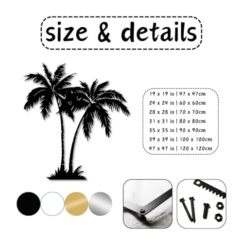 OZF Tropical Palm Tree Metal Wall Decor, Beach Themed Metal Wall Art, Modern Coastal Nature Hanging Decor for Living Room Patio Bathroom, Coastal Home & Outdoor Sculpture (White, 47 x 47 in | 120 x 120cm)