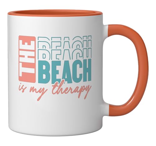 The Beach Is My Therapy Ceramic Mug, Orange/White