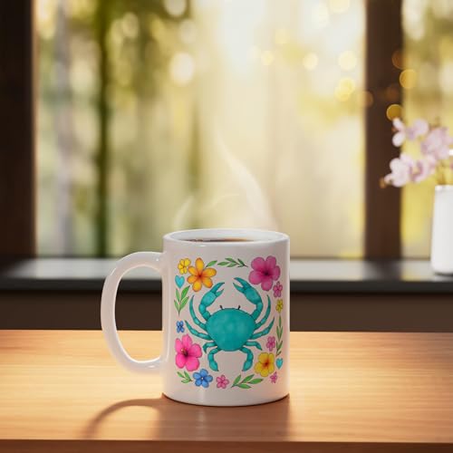 Boho Beach Crab Ceramic Mug, White