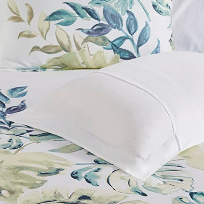 Harbor House Cozy Cotton Comforter Set - Coastal, All Season Down Alternative Casual Bedding with Matching Shams, Decorative Pillows, Lorelai, Monstera Leaf Green King(110"x96") 6 Piece