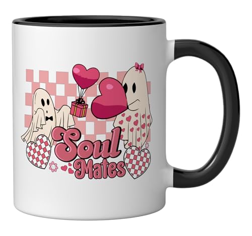Soul Mates Retro Ghost Valentine Ceramic Mug, Black/White