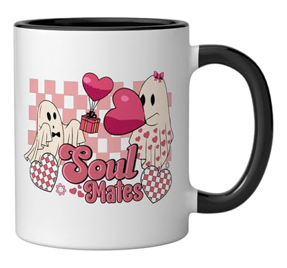 Soul Mates Retro Ghost Valentine Ceramic Mug, Black/White