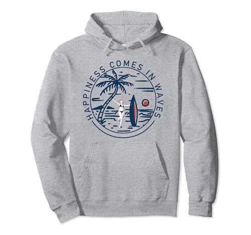 Happiness Comes In Waves Surfer Pullover Hoodie