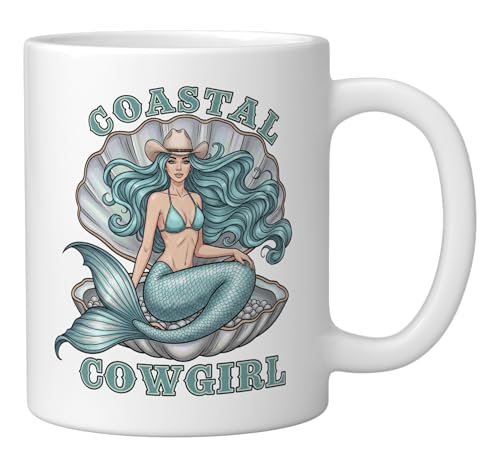 Mermaid Aesthetic Coastal Cowgirl Ceramic Mug, White