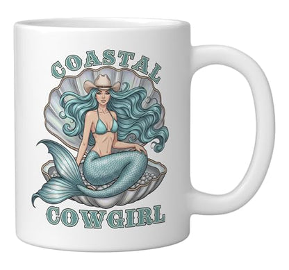 Mermaid Aesthetic Coastal Cowgirl Ceramic Mug, White