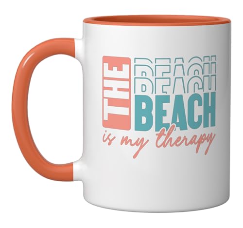 The Beach Is My Therapy Ceramic Mug, Orange/White