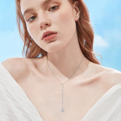 Seashell Pearl Y-Drop Necklace for Women 925 Sterling Silver Real Pearl Shell Necklace Boho Summer Beach Vacation Jewelry Gift for Birthday