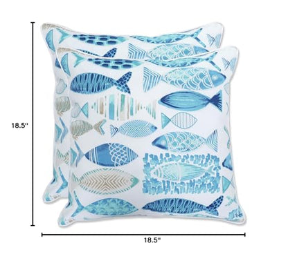 Pillow Perfect Outdoor/Indoor Throw Pillows, Large - 18.5" x 18.5", Blue Hooked Seaside 2 Count