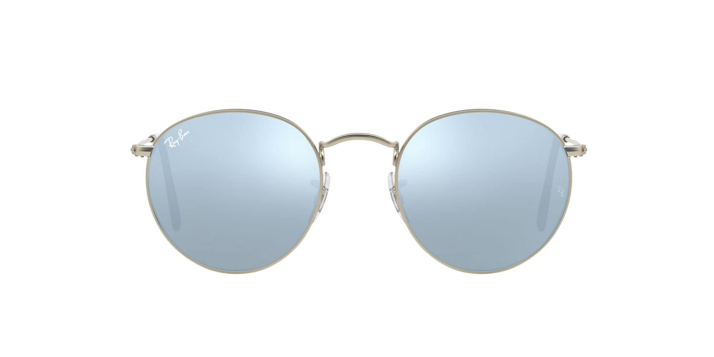 Ray-Ban Unisex RB3447 Round Metal Round Sunglasses, Matte Silver/Light Green Mirrored Silver, 50 mm