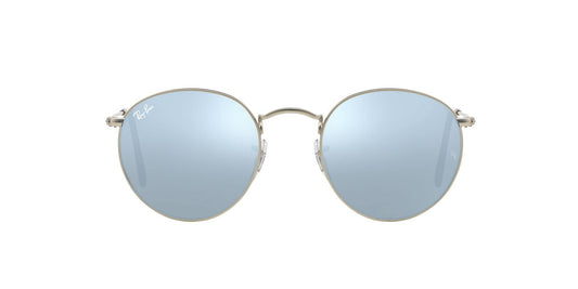 Ray-Ban Unisex RB3447 Round Metal Round Sunglasses, Matte Silver/Light Green Mirrored Silver, 50 mm